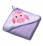 Hooded Towel Terry - Owl Violet - 100x100cm