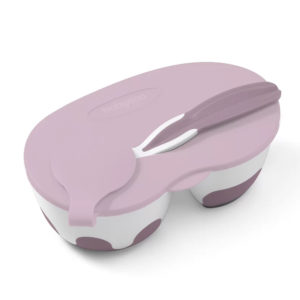 Two compartment baby bowl with spoon - Pink