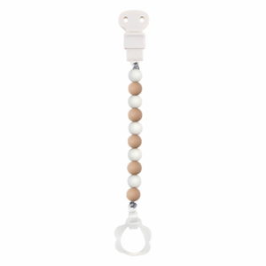 Nattou Pacifier Clip – Beige & White
