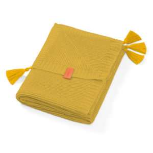 Bamboo knitted blanket with tassels - Mustard
