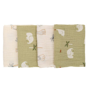 Muslin Washcloth - 4-Pack (Green & Beige)